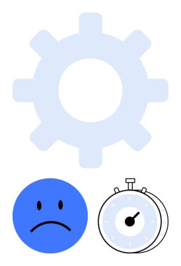 Büyük teçhizat, üzgün surat ve kronometre hayal kırıklığını, üretkenlik sorunlarını, teslim tarihlerini, teknik sorunları iletir. İş akışı analizi, stres verimliliği planlama takım çalışması için ideal. Soyut