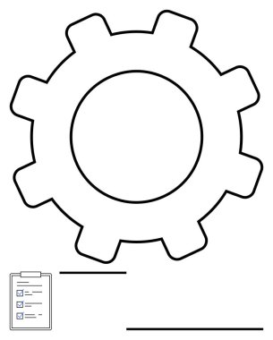 Bir kontrol listesi ile eşleştirilen büyük teçhizat verimliliği, planlamayı ve iş akışını sembolize eder. Takım çalışması, organizasyon, proje yönetimi, süreç iyileştirmesi, iş verimliliği, strateji için ideal