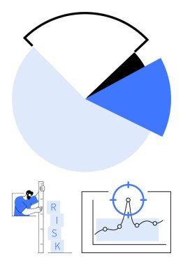 Soyut pasta tablosu, risk bloklarını istifleyen kişi ve analiz, verimlilik ve karar verme için hedef grafiği. Analiz, strateji, iş, risk doğruluğu için ideal soyut finansman
