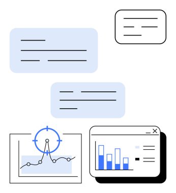 Etkileşimli grafikler, bar çizelgeleri ve yüzen metin kutuları veri sunumu, strateji ve işbirliği iletir. Analiz, raporlama, takım çalışması, üretkenlik yeniliği planlaması için ideal soyut