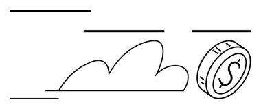 Para, dinamik hareket çizgileri olan bir bulutun yanından hızla geçiyor. Hız, büyüme ve finansal ilerlemeyi gösteriyor. Finans, refah, e-ticaret, yatırım, tasarruf soyut hattı için ideal