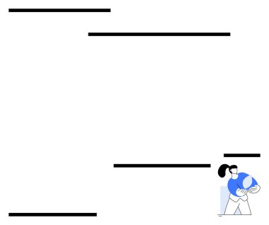 Odaklanmış bir şekilde voleybol oynayan kadın ve minimalist tasarımı vurgulayan koyu siyah çizgiler. Spor, takım çalışması, yetenek, rekabet, odaklanma, kararlılık, soyut çizgi düz metaforu için ideal