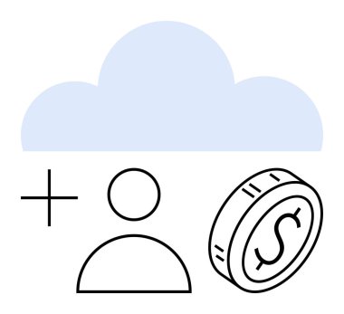 Bulut tabanlı üyeliği, finansal hizmetleri ve çevrimiçi aboneliği vurgulayan artı işareti olan mavi bulut. Fintech, teknoloji girişimleri, bulut hizmetleri ve kullanıcı için ideal