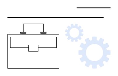Evrak çantası, birbirine kenetlenmiş iki vites, verimliliği, takım çalışmasını, iş stratejisini ve operasyonları simgeliyor. İş yeri kavramları, kariyer büyümesi, profesyonel araçlar ve süreç verimliliği için ideal