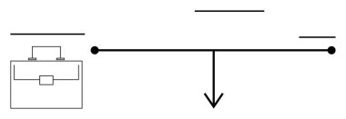 Minimalist denge tasarımı bir tarafında bir evrak çantası diğerinde ise aşağı doğru bir ok gösteriyor. İş-yaşam dengesi, karar verme, öncelikler, tercihler, eşitlik, istikrar için ideal