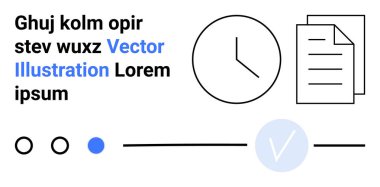 Yığılmış belgelerin yanında saat simgesi, vurgulanmış mavi kelimeler, ilerleme göstergeleri ve bir kontrol işareti olan metin. Zaman yönetimi, verimlilik, belgeler, görev tamamlama, verimlilik için ideal