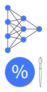 Birbirine bağlı düğümler ağı, büyük yüzdelik sembol, boya fırçası. Veri ağı kurmak için ideal, analitik, yaratıcılık, karmaşıklık, teknoloji sanat algoritması. Mavi ve siyah soyut çizgi düz