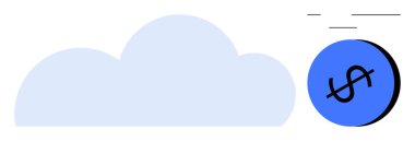 Soldaki bulut simgesi, dijital depolama, maliyet verimliliği ve ekonomik büyümeyi vurgulayan mavi bir madeni paranın yanında. Teknoloji, finans, dijital pazarlama, ekonomik kavramlar için ideal, çevrimiçi