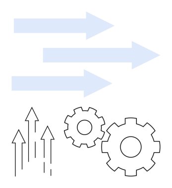 Sağı gösteren üç mavi ok, iki siyah dişli, birden fazla yukarı doğru siyah ok. Ticari büyüme, strateji, başarı, takım çalışması, yenilikçilik verimlilik temaları için idealdir. Satır metaforu