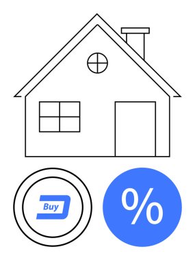 Pencereli, bacalı, mavi yüzdelik sembollü ve Buy Butonlu bir ev. Gayrimenkul yatırımı, konut kredisi, konut kredisi, konut kredisi, konut kredisi, konut kredisi, konut kredisi, konut kredisi