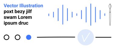 Ses dalgaları, dairesel elementler, bir fırça simgesi ve yer tutucu metin. Yaratıcı tasarım, dijital sanat, ses düzenleme, markalaştırma web sitesi tasarımı eğitim projeleri multimedya için idealdir. İniş sayfası