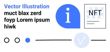 Kalın başlık, yer tutucu metin, bilgi simgesi ve minimalist bir tasarımla gösterilen NFT konsepti. Web siteleri, teknik sunumlar, eğitim içeriği, dijital sanat gösterileri ve bilgi için ideal