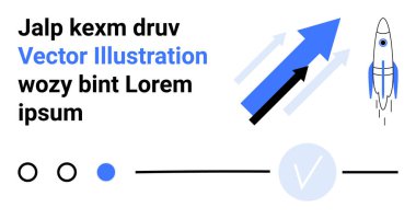 Yukarı bakan mavi ve siyah oklar, mavi bir roket ikonu ve çeşitli geometrik şekiller. Ticari büyüme, yenilik, girişimler, ilerleme, başarı pazarlama stratejisi için idealdir. İniş sayfası