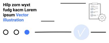 Belge kontrol listesi, dişli simgesi, soyut elementler ve kontrol işareti. Proje yönetimi, görev izleme, üretkenlik araçları, planlama, organizasyon süreci iş akışı verimliliğini izlemek için ideal