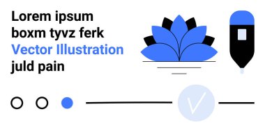 Yer tutucu metin, stilize edilmiş mavi nilüfer, dairesel kalem, ilerici elementler. Modern tasarım için ideal, minimalist temalar, web tasarımı, markalaşma eğitimi için yaratıcılık arayüzü. İniş sayfası