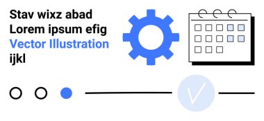 Dişli simgesi, yüzüklü takvim ve temiz bir düzende ilerleme göstergesi. Proje planlaması, görev yönetimi, üretkenlik araçları, zamanlama, iş akışı optimizasyonu, iş süreçleri için ideal