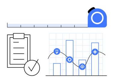 Cetvelli bant ölçüsü, mevsimsel değişiklikleri takip eden bar tablosu ve çekli pano kontrol listesi. Performans izleme, üretkenlik, iş akışı, planlama, analitik ve kalite kontrolü için ideal