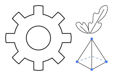 Mavi noktalı dişli, yaprak, piramit doğa, teknoloji ve geometriyi temsil eder. Bilim, mühendislik, doğa matematiği, soyut sanat teknolojisi eğitim amaçları için idealdir. Basit tasarım