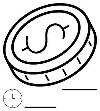 Zaman, para ve veriyi temsil eden saat ve bar diyagramlı dolar para simgesi. Finans, bütçe, yatırım, ekonomi, zamanlama, değer takibi için idealdir.