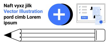 Yaratıcılık ve yazı için kalem. Doğrulama ile ödeme belgesi. Artı fikir ya da eylem eklemek için işaret. Yazmak için ideal, finans, eğitim, analiz, yaratıcılık, soyut çizgi