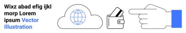 Küresi olan bir bulut, kredi kartı olan bir cüzdan ve bilekliği olan bir el. Finans, dijital ödemeler, bulut hizmetleri, çevrimiçi güvenlik, e-ticaret, fintech ve mobil teknoloji için ideal