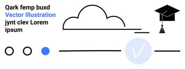 Bulut, püsküllü mezuniyet şapkası, iki daire, mavi nokta, çizgi ve mavi işaret. Eğitim, başarı, başarı, bulut hesaplama çevrimiçi öğrenim öğrenci kaynakları ve web siteleri için ideal