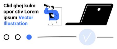 Teleskop gözlemi yapan, elinde pano tutan bir iş adamı. Yanında da bir dizüstü bilgisayar ve işaretli bir daire. İş planlaması, proje yönetimi, hedef belirleme ve ilerleme için ideal