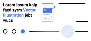Tabletteki iş analizi uygulaması arayüzü dijital büyüme grafiği ve güvenlik kilidi simgesi gösteriyor. Metin elemanları ve vektör sembolleri. Uygulama arayüzleri, pazarlama, teknoloji sunumları ve güvenlik için ideal
