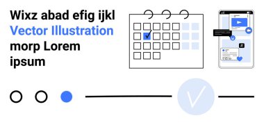 Vurgulanmış tarihli takvim, sosyal bildirimleri gösteren akıllı telefon, soyut simgeler. Üretkenlik, programlama, bildirimler, mobil uygulamalar, görev yönetimi, sosyal medya bağlantısı için ideal