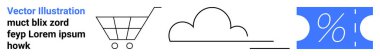 Alışveriş arabası, bulut ikonu ve yüzde işareti olan bir bilet. E-ticaret, bulut verileri, çevrimiçi perakende, dijital ticaret, tasarruflar, promosyonlar için ideal soyut çizgi düz metafor