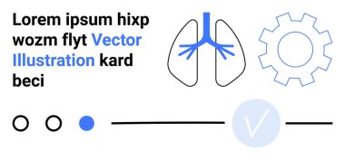 Akciğerler, vites, daireler, hat ve beyaz arka planda V işaretleri. Sağlık, teknoloji, mekanik arayüzleri için ideal tasarım bilgileri. İniş sayfası