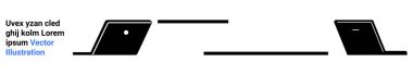 Yatay hatları birbirine bağlayan, teknoloji, iletişim ve modern minimalizm fikirlerini vurgulayan iki stilize dizüstü bilgisayar. Teknoloji kavramları, dijital çalışma, uzaktan bağlantı, ağ kurmak için ideal