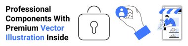 Güvenlik için asma kilit sembolü, kimlik için kullanıcı simgesi, e-ticaret için arayüz depolama. Güvenlik, teknoloji, dijital kimlik, e-ticaret, mahremiyet, çevrimiçi hizmetler için ideal