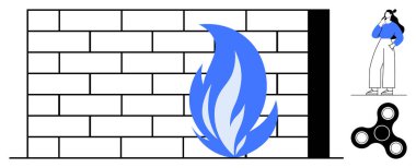 Nesneler - tuğla duvar, mavi alev, düşünen insan, dönen. Engelleri aşmak için ideal, dayanıklılık, yansıma, zihinsel odak içgözlem zorlukları kararlılık. Kavramsal soyut çizgi