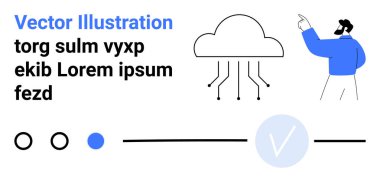 Veri bağlantıları olan, teknolojiyi ve bulut hesaplamasını temsil eden bir buluta bakan adam. Teknoloji eğitimi, sunumlar, bulut hizmetleri tanıtımı, veri analizi, dijital dönüşüm için ideal
