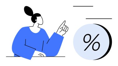 Bireysel işaret büyük bir yüzdelik sembolü gösteriyor. Finansal planlama, iş ölçümleri, pazarlama, ekonomi, eğitim, sunumlar ve yatırım stratejileri için ideal. Satır metaforu