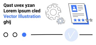 Profil dokümanlı dişli mekanizmaları ve derecelendirme yıldızları, metin elemanları ve mavi ve siyah soyut şekiller. Teknoloji geliştirme, performans değerlendirmesi, profil analizi, kullanıcı geribildirimi, HR için ideal