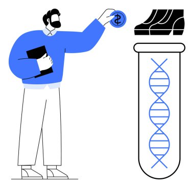 DNA sarmalı ve şişe ile biyoteknoloji araştırmalarına para yatıran kişi bilimsel yenilik, büyüme ve teknolojik gelişmeleri temsil ediyor. Yatırım ve sağlık konuları için ideal