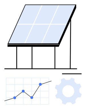 Güneş paneli, çizgi çizelgesine göre büyüme ve vites gösteriyor. Yenilenebilir enerji, yeşil teknoloji, sürdürülebilirlik, yenilik, verimlilik, ekonomik büyüme, soyut düz metafor için ideal
