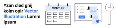 Aylık takip takvimi, ödeme makbuzu, kullanıcı profili ve tamir için anahtar. Finans, fatura, çizelge, maaş planlama, bakım ve bütçe için ideal. Soyut satır düzlüğü
