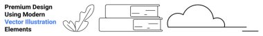 Yığılmış kitapların basit taslakları, bir bulut ve yaratıcılık, bilgi, doğa, üretkenlik, eğitim, öğrenme ve çevre dostu temalar için bir yaprak. Gösterişli düz iniş sayfası afişi için ideal