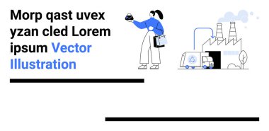 Kutu taşıyan bir kadın işçi, fabrikanın yakınında bir nakliye aracı, sürdürülebilir enerji. Lojistik, sürdürülebilirlik, çevre dostu kavramlar, enerji yönetimi, üretim, düz iniş için ideal