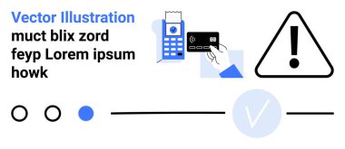 Bağlantı kurulamayan alım satım, uyarı sembolü, ilerleme göstergeleri için ödeme terminali yakınında el ele tutuşma kartı, kontrol işareti. Fintech, güvenlik, işlem, kullanıcı arayüzü ve uyarı işleme için ideal