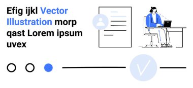 Bilgisayarlı, belgeli ve işaretli sembollerle çalışan bir adam. Uzaktan çalışma, üretkenlik, çevrimiçi öğrenme, belge yönetimi, görev tamamlama, iş hayatı dengesi profesyonelliği için ideal