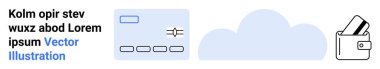 Kredi kartı, bulut simgesi ve cüzdanı modern finansal teknolojiyi ön plana çıkarıyor. Dijital ödemeler, çevrimiçi bankacılık, bulut finansmanı, güvenlik, fintech, veri depolama finans hizmetleri için ideal