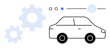 Vitesli soyut araba, ilerleme göstergeleri ve kene izi. Teknoloji, otomasyon, endüstriyel tasarım, mekanik ve mühendislik taşımacılığı için ideal. Satır metaforu