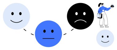 Mutluluktan nötr hale geçişi gösteren bir dizi duygu sömürüsü. Kişi alıkoyma cihazı. Ruh sağlığı için ideal, duygusal refah, ruh hali izleme, dijital izleme