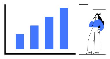Bir kadın gelişen mavi çizelgeyi inceliyor, ilerleme gösteriyor. Veri analizi, iş büyümesi, strateji, istatistik, karar verme, başarı verimliliği için ideal. Asgari