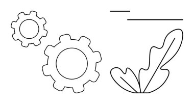 Birbirine kenetlenmiş iki dişli ve tek bir yaprak ana hatları doğa ve teknolojinin bütünleşmesini öneriyor. Sürdürülebilirlik, çevre dostu teknoloji, yenilik, takım çalışması, büyüme, süreç optimizasyonu, yeşil