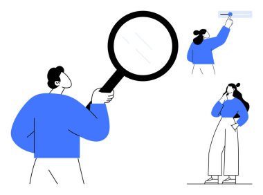 Farklı eylemlerde üç kişi cam teftişi, pencere temizliği, teftiş. Merak, teftiş, temizlik, yansıtma, gözlem analizi keşfi için idealdir. Basit.